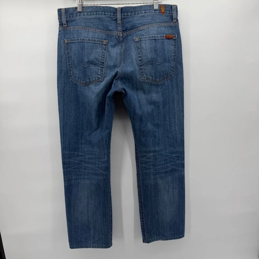 7 For All Mankind Standard Jeans Mens 34x29 Blue Straight Leg Whiskered Denim